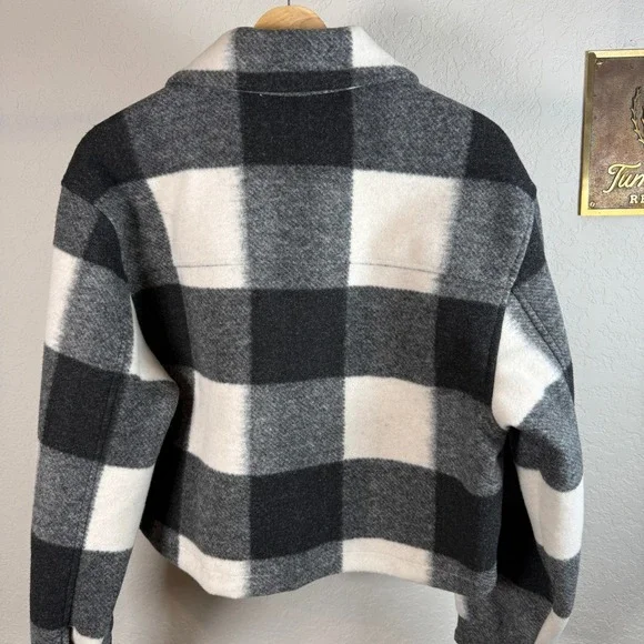 Abercrombie & Fitch Womens Black White Buffalo Check Cropped Plaid Jacket Medium - Picture 7 of 9
